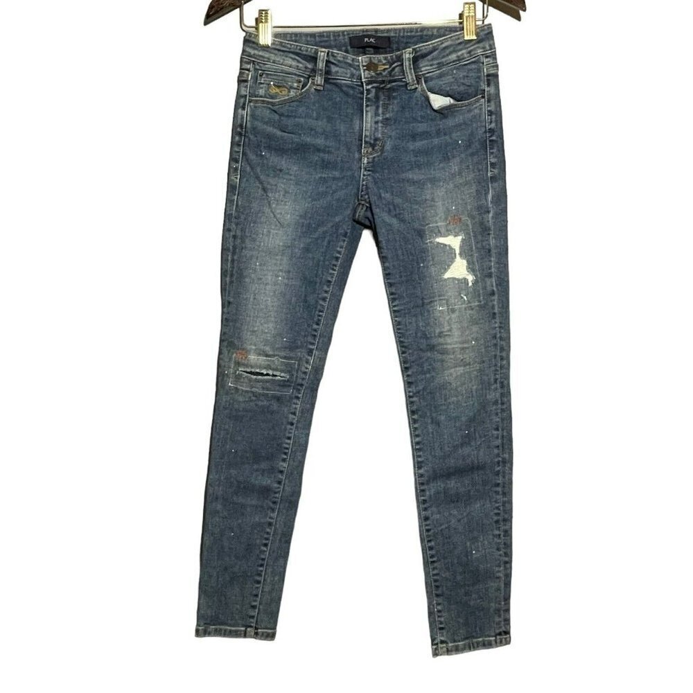 Plac Cindy Crop Skinny Jeans Women Size W27 Blue Patched Distressed Biker Moto